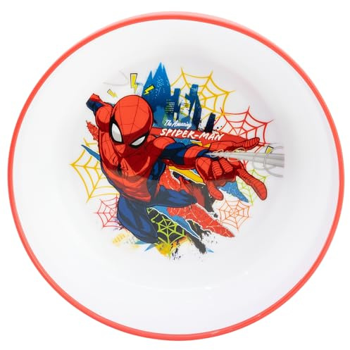 Stor Spider-Man Kinderschale 902ml mit Rutschfester Basis, Kunststoff, Mikrowellengeeignet, Kinder Schüssel für Zuhause und Schule