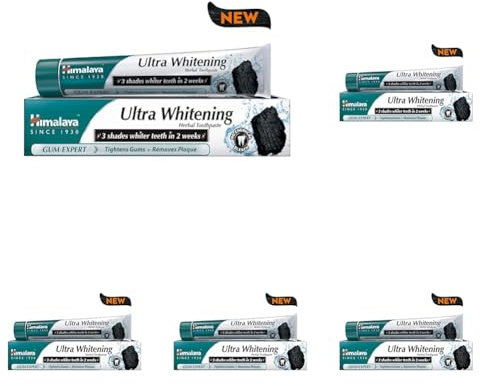 Himalaya Ultra Whitening Herbal Toothpaste 75ml | 3 Shades Whiter in 2 Weeks | Activated Coconut Charcoal & Black Seed Oil | Formula for Healthy Gums & Fresh Breath | Enamel Safe & Fluoride-Free