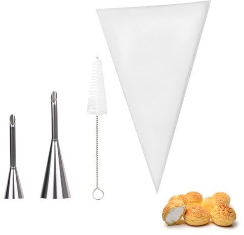 Juego de boquillas para pastelería con 2 boquillas de hielo, 50 mangas pasteleras desechables y 1 cepillo de limpieza para boquillas de acero inoxidable para rellenar mermeladas, pastelería de