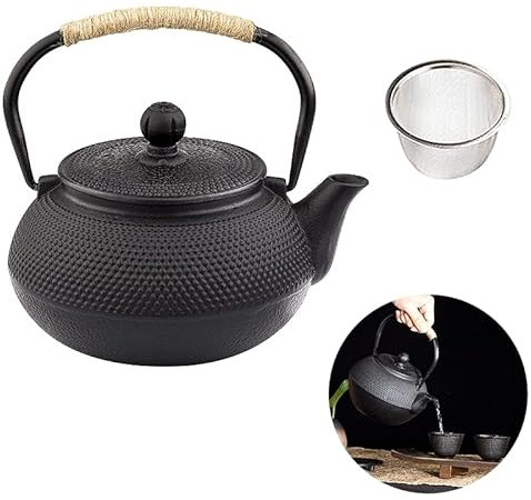 Svart gjutjärn tekanna belagd med rostfritt stål for spishäll te vattenkokare for kokande varmt vatten Te underbar semesterpresent till föräldrar och vänner Mors dag presenter 600ML /420(800ML)