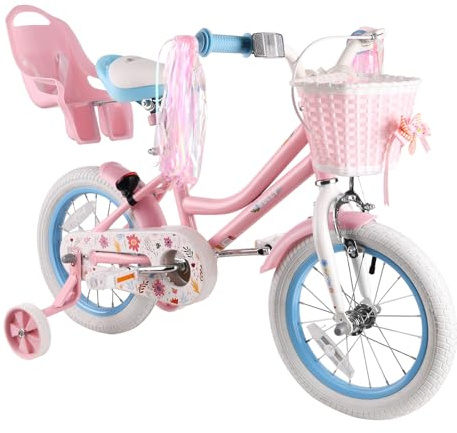 RULLY 12 Daisy Fahrrad für 2 3 4 Jahre alte Mädchen, 12 Kinderfahrrad mit Stützrädern und Korb, Rosa