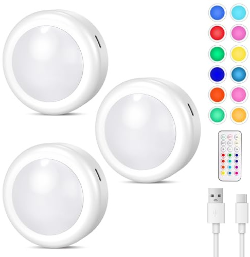 Cadrim Lampe de Placard Spot Led Murale Telecommande Sans Fil 3pcs Lampe Led Rechargeable,Lampe Led Sans Fil,Lampes Armoire,Luminosité Réglable,Veilleuse Pour Escalier Miroir Cuisine Vitrines Cabinet