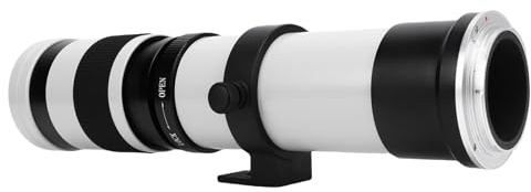 Sxhlseller 420-800mm Teleobjektiv för RF-montering, Manuell Fokus F8.3 Till F16-objektiv för Wildlife Moon Bird Photography, Hållbar All Metal Long Zoom Camera-objektiv (WHITE)