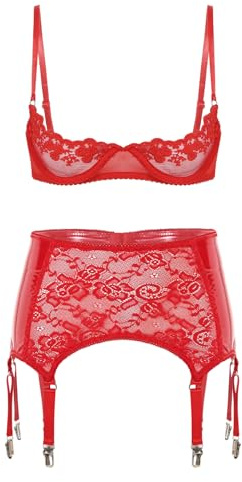 renvena Dam bygel-BH öppet bröst push up strumpehållare höfthållare med clips transparent underkläder nattkläder underkläder set