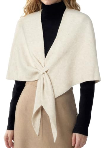 RIIQIICHY Women Beige Pashmina Shawl Wraps Ladies Triangle Sweater Scarf Cardigan Knitted Poncho Cape for Autumn Winter