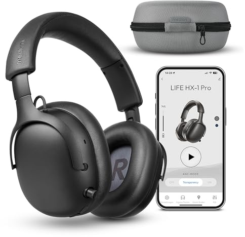 MEDION Over Ear Kopfhörer HX-1 Pro (kabellos, Hybrid Active Noise Cancelling ANC, Bluetooth 6.0, Wireless, 7+1 EQ Presets, bis zu 190 Stunden Akkulaufzeit, IPX4 Spritzwasserschutz) urban anthrazit
