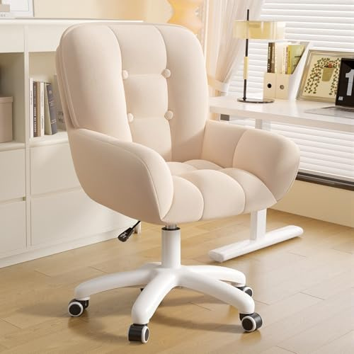 Aivermeil Homeoffice & Schminkstuhl 2-in-1 Ergonomischer Samt Drehstuhl 360°, Höhenverstellbar für Arbeitszimmer Schlafzimmer Beige