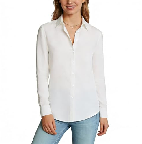 BSBUY Långärmade blusar och skjortor för kvinnor, damblusar, button-down-blusar, skjortor, basblus, toppar, stretch, formell, vit, långärmad, topp, klänning, skjortor för verkställande kontor, affärer