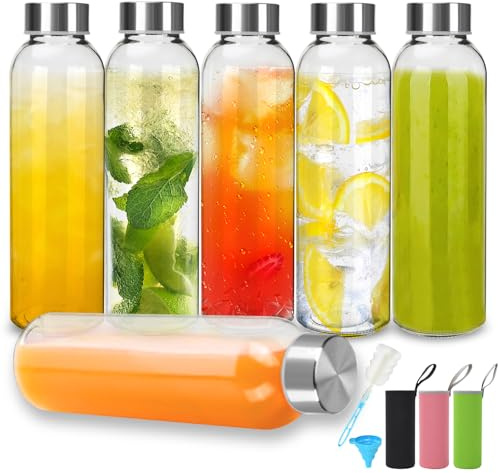 TEGOVE Bottiglie Vetro 500ml Riutilizzabili,Bottiglie Vetros Per Acqua,Confezione da 6 Bottiglie Di Vetro Vuote con Tappi,Per Frullati,Bottiglie Di Succo In Vetro con Tappi Ermetici