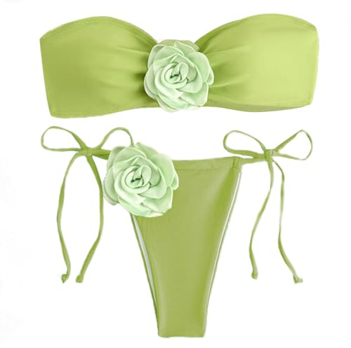 Kaeltsyn Donne Colore Bandeau Costume Da Bagno Due Pezzi Senza Spalline Costumi Da Bagno Fiore 3D Push Up Costume Da Bagno Beachwears Donna Bandeau Costumi Da Bagno