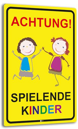 iSecur XXL Warnschild I Achtung Spielende-Kinder I Aluverbund-Schild I 40 x 60 cm groß I 3 mm Stark I Wetterfestes Hinweisschild I hin399