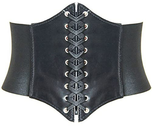 HANERDUN Ceinture Corset pour Femme Cuir Corset à Lacets Ceinture Élastique Ceinture Rétro Cinch Quatre Tailles - Noir - Taille L