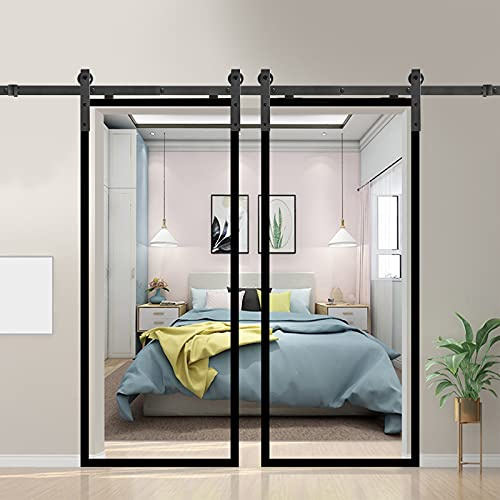 LZQ Skjutdörrsbeslag på 366 cm (12 fot) i set, skjutdörrstillbehör, hängande skena med remskiva för skjutdörrssystem, för skjutdörrar, innerdörrar, skiljeväggar och väggskåp
