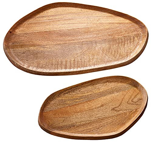 Riess Ambiente Tablett 2er Set Amazonas Mangoholz handgearbeitet Dekotablett Holztablett Tischdeko Dekoration Wohnaccessoire