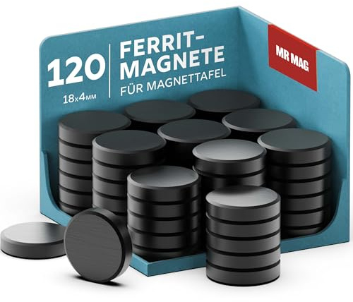 MrMag 120 Professionelle Haftmagnete für Büro und Zuhause | Starke Haftmagnete für Whiteboard, Kühlschrank & Pinnwand | Ferrit-Magnete | 18x4mm