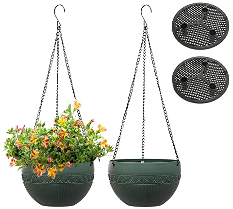 MissFox 2 Stück Blumenampel Außen, Selbstbewässerung Hängende Blumentöpfe mit Rostfrei Ketten, Hängeblumentöpfe Kunststoff mit Ablaufloch, Hängeampeln für Innen Draußen Decken Balkone Wanddekoration