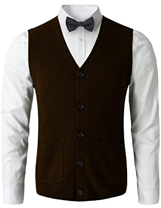 zhilifs Maglione uomo V-Neck senza maniche cardigan a maglia DXL grande e alto gilet