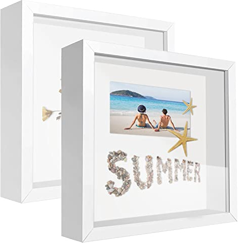 sunmeg 2Pcs Marcos con Profundidad 25 x 25 cm Marcos de Fotos 3D Profundidad para Objetos de hasta 3 cm Marco de Objeto Rellenable Forma Cuadrada para Colgar en la Pared o Escritorio