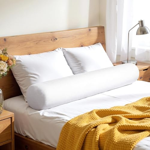 SyMax 7.8x60 Body Pillow for Queen Bed, Long Round Body Pillow for Adults, Memory Foam Bolster w/Removable Velvet Cover, Headboard Gap Filler Pillow, White
