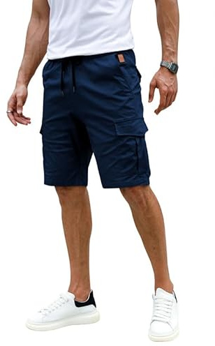 Elegancity Mens Combat Cargo Work Shorts Casual Summer Cotton Jogging Short Regular Fit with Pockets (Blue, Medium)