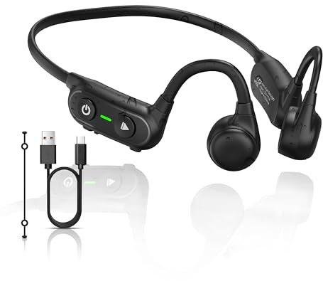 flymory Casque Conduction Osseuse Bluetooth 5.3, Écouteur d'oreille Libre avec 12H, Casque Sport sans Fil avec Micro, Écouteurs Étanche IPX5 pour Course Marche Gym Randonnée