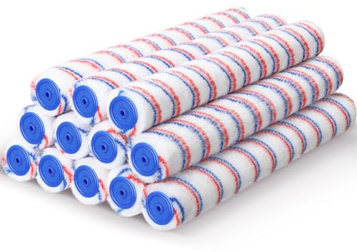 Leumoi 12 Pcs 18 Inch 1/2 Nap Paint Roller Covers Bulk Microfiber Refill Roller Cover with End Caps Painter Lint Free Paint Kit Home Repair Tools for Most Types of Surfaces