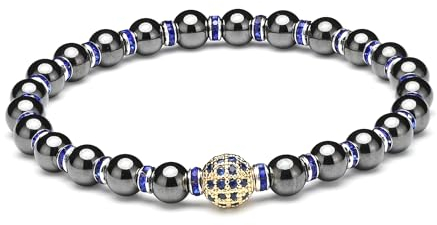 EUMENIDES Magnetisches Armband für Rhinestones, Magnetisches Armband für Männer und Frauen,6/8/10MM, beseitigt statische Elektrizität (Blau Rhinestones, Φ6MM-7,4 Zoll)