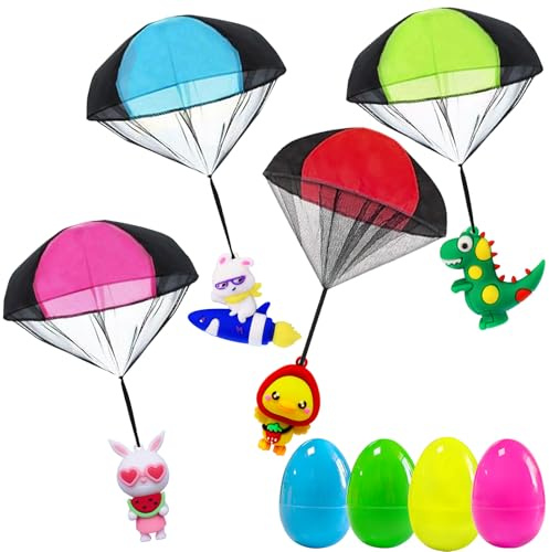 Easter Basket Stuffers Essentials, Easter Egg Fillers - 4PCS Prefilled Easter Eggs with Parachute Toys for Teens Kids Boys & Girls, Easter Party Favors Gifts, Egg Hunt, Treasure Box Toys for Classroom