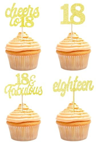Teselife Décoration Gâteau 18e Anniversaire pour Femme Homme, 24 Pièces Paillettes Or 18e Anniversaire Cake Cupcake Topper Decoration de 2006 pour 18 Ans Anniversaire