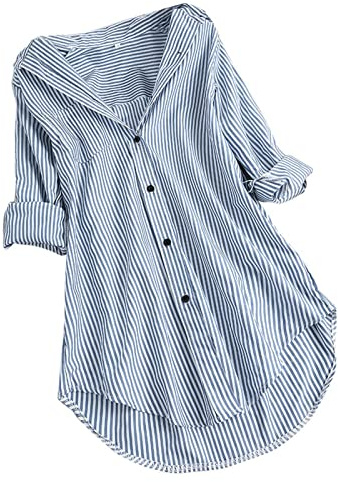 Camisas Mujer de Manga Larga,Moda Camisa de Rayas Solapa Casual Corte Suelto Blusas Tallas Grandes Camiseta Mujer Informal Holgada Camisas Multicolor Basica Shirt Primavera Verano 2024