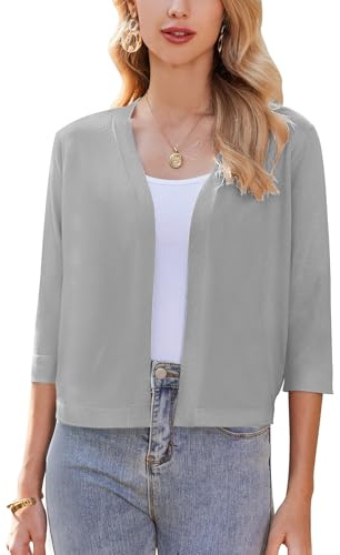 Zeagoo Bolero Festivo Elegante para Mujer Cardigan Bolero Corto Chaqueta con Hombro Manga de 3/4 Cardigan Abierto en el Frente Casual Tinta Única S-XXL, gris, XXL