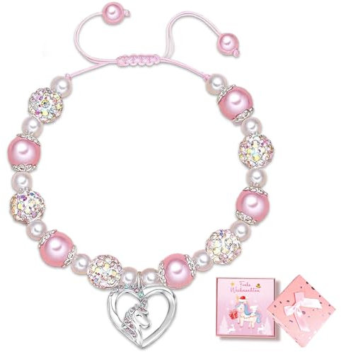 BOYATONG Einhorn Geschenke für Mädchen, Einhorn Armband Mädchen mit weihnachtskarte, Adventskalender Füllung Mädchen, Kleine Weihnachtsgeschenke für Kinder, Nikolaus Mädchen Geschenke 3 4 5 6 7 Jahre