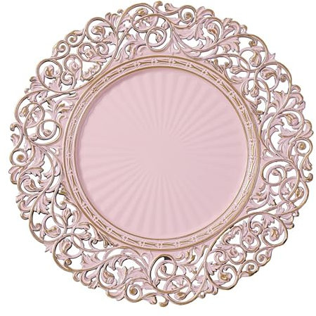 Assiette décorative de 34 cm en plastique avec bord décoratif ouvert - Assiettes de présentation festives pour différentes occasions - Soucoupes pour mariage et Noël - Assiette de Noël - Vieux rose