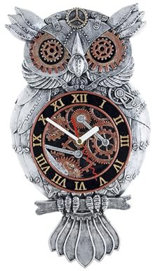 WRJAHCG Orologi Da Parete Gufo，Steampunk Orologio Da Parete，Resina Orologio Parete Dipinta A Mano Gufo Effetto Metallo Alimentato A Batteria