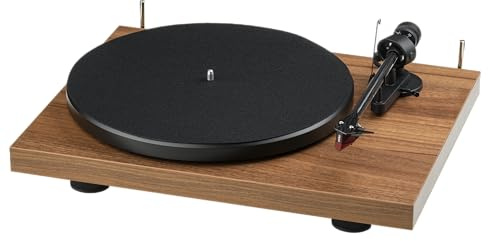 Pro-Ject Debut E Carbon Plattenspieler mit Carbon Tonarm, Ortofon Mikrofon 2M rot, Elektronische Geschwindigkeitsumschaltung, Made in Europe (Walnuss)