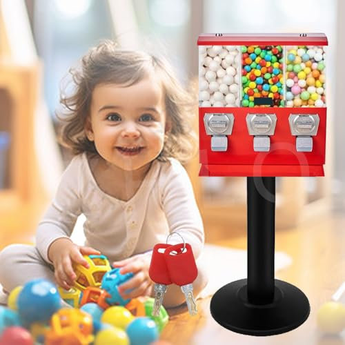 Wholesale Deluxe Retro Commercial Grade TRIPLE CHOICE - 25 Cent / 1 EUR Operated Sweet Vending Machine With Easy Access Cash Tray for Commercial Use Includes Anti Theft Lock,Red-1to1.37inOutlet