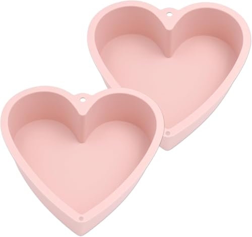 Alimat PluS 8 Inch Silicone Heart Cake Tin, 2 Pack Heart Shaped Cake Tins with Hanging Hole(Pink)