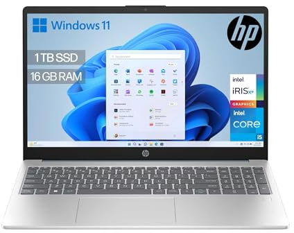 HP 15-fd0377ns- Ordenador portátil de 15.6 FHD (Intel Core i5-1334U, 16GB RAM, 1TB SSD, Intel Iris Xe Graphics, Windows 11) Plata y Azul - Teclado QWERTY Español
