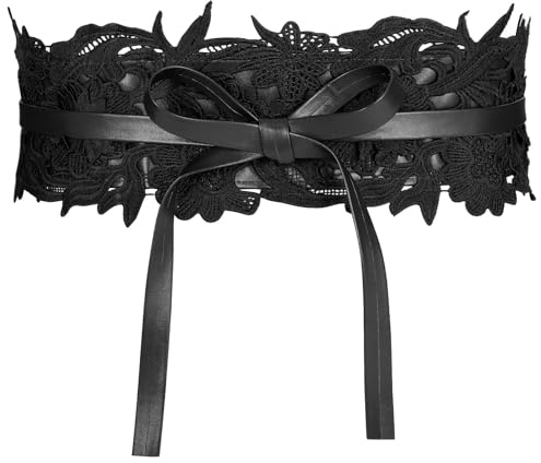 JASGOOD Women Lace Waist Belt Corset Waist Band Belt For Dress Obi Bowknot Cinch Wide Belt Bow Tie Wrap Boho,Black