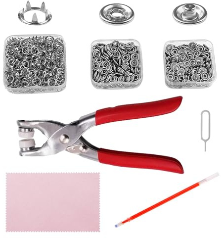 Henyall 200Pcs Snap Fasteners Kit,No Sew,9.5mm Snaps Buttons with Metal Fastener Pliers,Eyelet Punch Kit,Metal Poppers Fasteners Tool Set for Baby Clothes,Fabric Clothing,Bags,DIY Crafts(Silver)