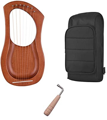 Harpa， 7-strängade trälyra for harp, stränginstrument i björkträ med bärväska, harpinstrument