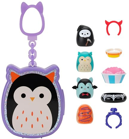 Squish-a-longs Clip-a-longs - Confezione di 4 mini-squish (stile 3) - Boone il gufo nero Clip-a-longs
