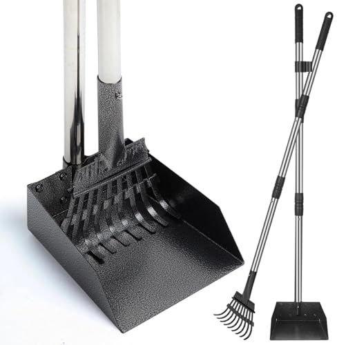 THALWEN Dog Pooper Scooper, Durable Dog Poop Tray and Long Handle Rake Set for Large Medium Small Dogs, Heavy Duty Pet Suppliers ((Rake + Pan) Medium Set)