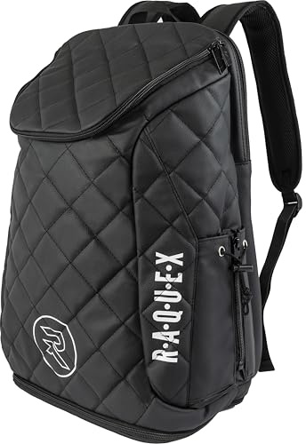 Raquex Elite Racket Backpack – Quilted, Faux Leather Racket Bag - Tennis, Badminton, Padel, Squash & More - Luxury Thermal Lined Racket Sports Bag with Shoe Compartment, for Men & Women