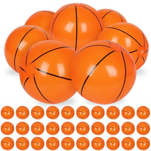 SAYAYA 30 Pieces Basketball Beach Balls, 8 Inch Inflatable PVC Blow Up Beach Ball Bulk for Sports Themed Summer Beach Pool Game Water Sand Basketballs March Madness Decorations Birthday Party Favors
