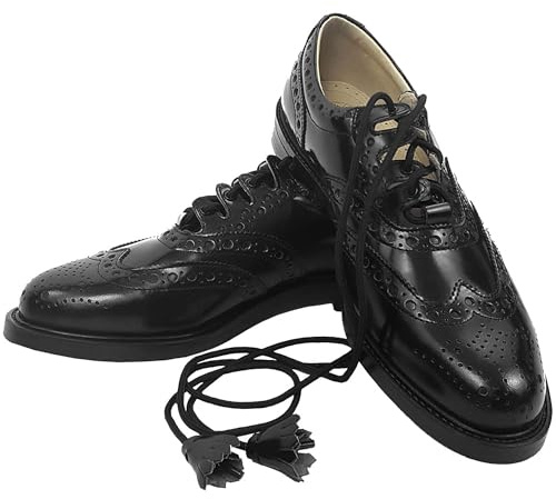 Scottish Kilt Ghillie Brogues - Handcrafted Black Synthetic Leather Kilt Shoes for Men, Highland Dress Boots with Laces, Sizes 6–14