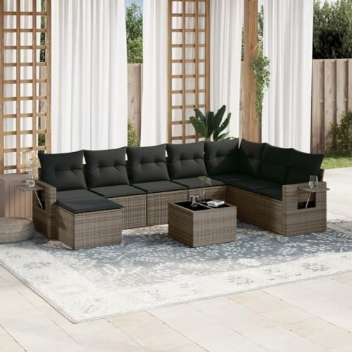 Owoxanthellate Set di 9 divani angolari in rattan sintetico, 62 x 62 x 69 cm, con ripiani pieghevoli, resistenti alle intemperie, design moderno, robusto, per balcone, terrazza e giardino
