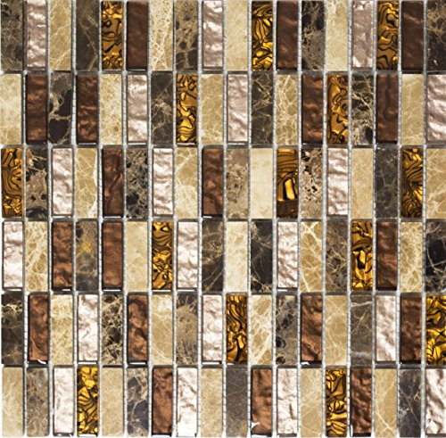 Mosaik-Netzwerk Mosaikkakelpinnar kristall/stenblandning beige/brun glasmosaik genomskinlig 3D, mosaiksten format: 15 x 48 x 8 mm, bågstorlek: 300 x 300 mm, 10 ark