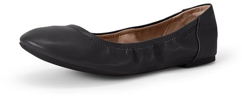 Amazon Essentials Women's Belice Ballet Flat, Black Faux Leather, 2.5 UK Wide