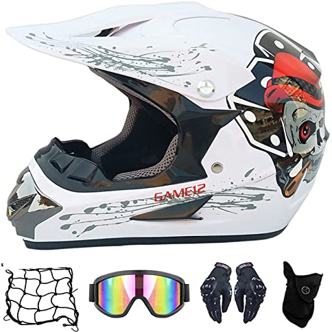 Casco Motocross Uomo, Arancione e Nero, Adulto Casco da Cross Kit con Occhiali, Guanti, Face Mask, Rete Elastica Moto, Casco da Moto Offroad Enduro Downhill Sport,L